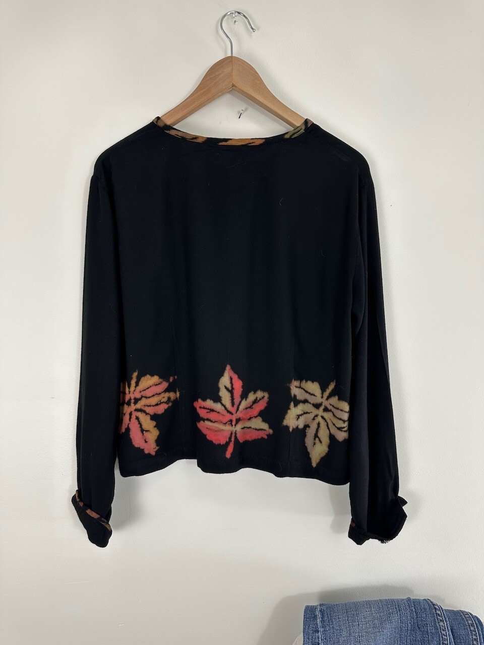 Vintage WINTER SUN Artsy Boho Leaf Print Wearable Art Top M