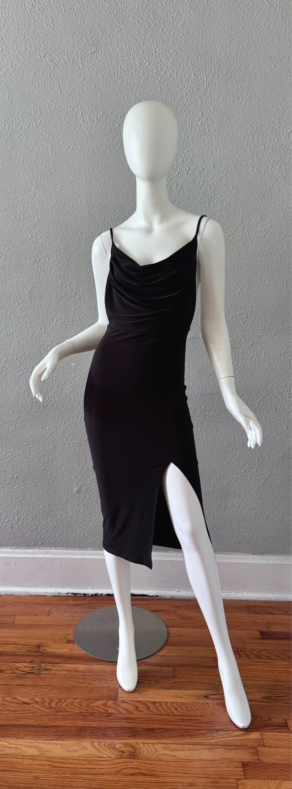Vintage 90s Black Backless Cowl Y2K Bodycon Cocktail Dress XS/S