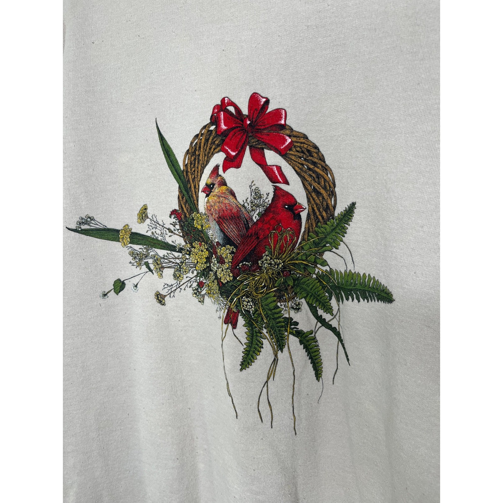 1980s Endless Designs Cardinal Birds Christmas Coquette Granny Sweatshirt 1X