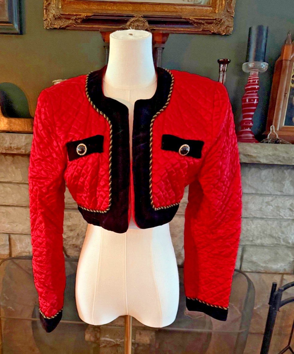 Vibrant Vintage 1980’s Karen Lucas For Niki Red Quilted Cropped Jacket S/M