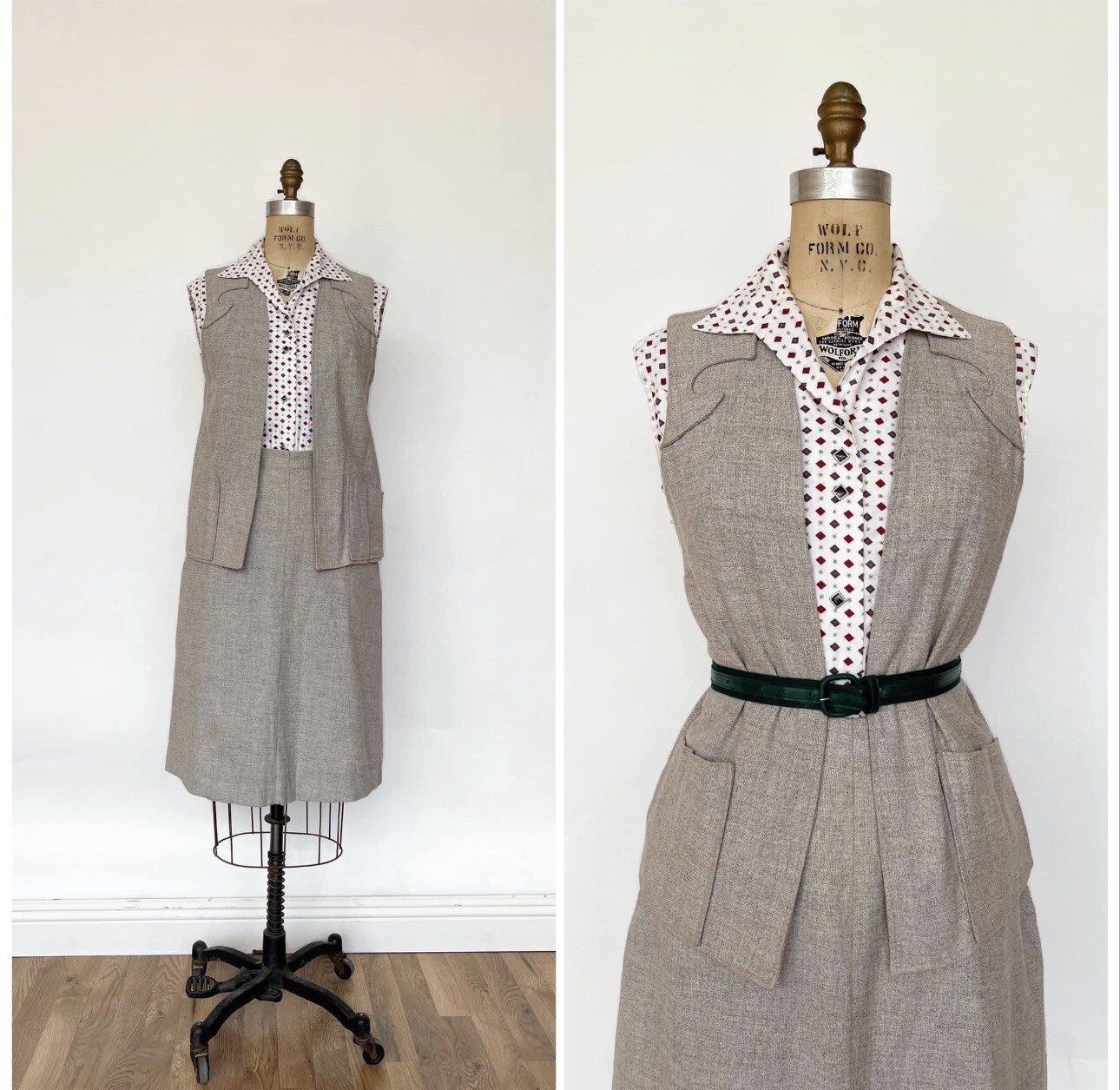 Fab! Vintage 1960s 60s Wool Lasso Western Skirt Vest Outfit Set M