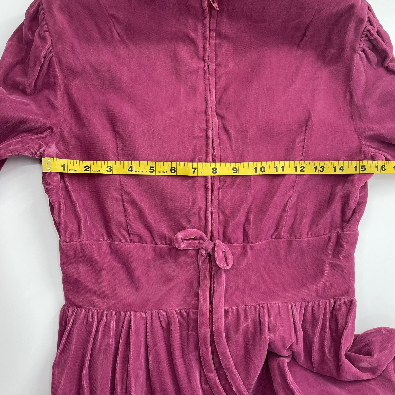 Vintage VTG Purple Velvet Womens Maxi Dress w White Lace Trim Details Size S/M