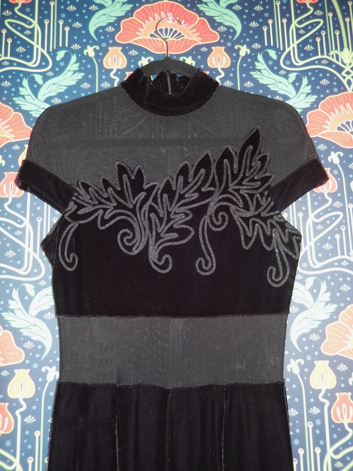 Vintage 90’s Y2K Black Stretch Velvet Mesh Cocktail Mob Wife Jumpsuit 10 New