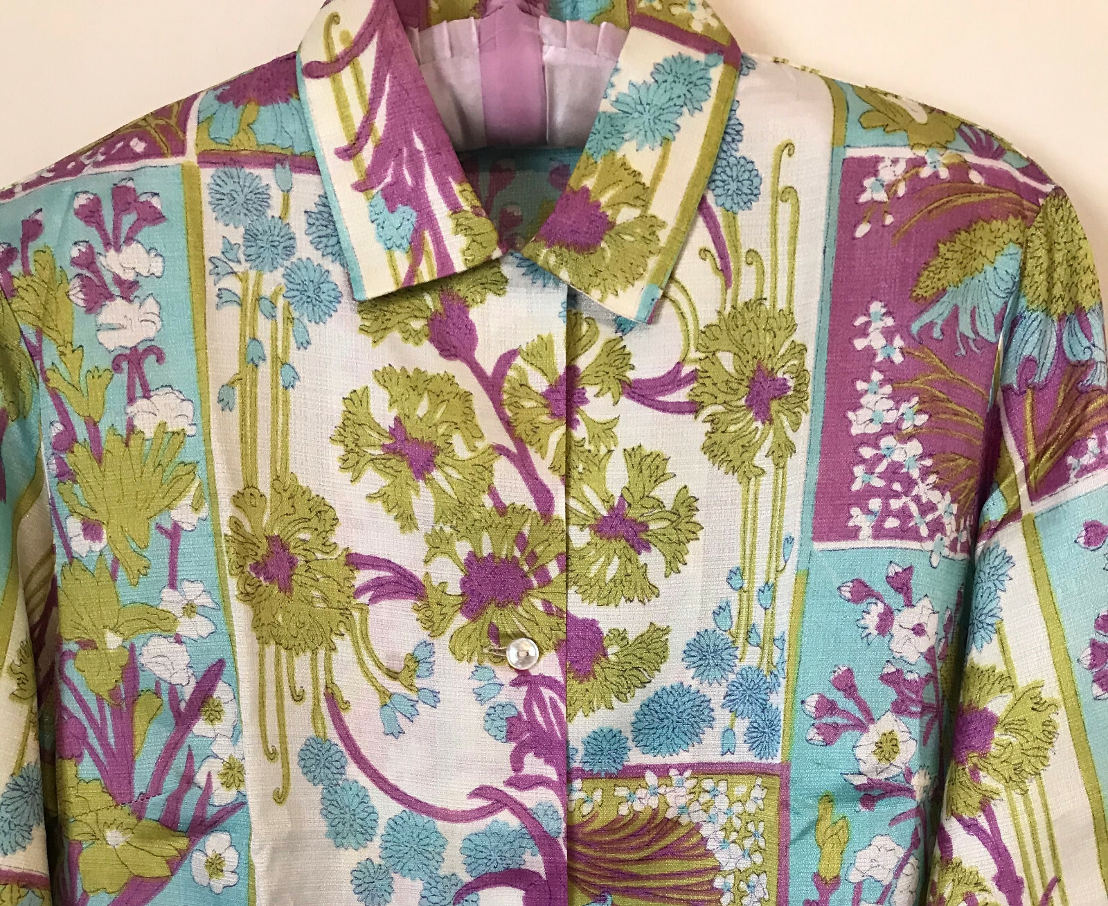 vtg 1960s 1970s LADY ARROW Floral Long Sleeve Secretary Blouse Womens SZ 12 Med