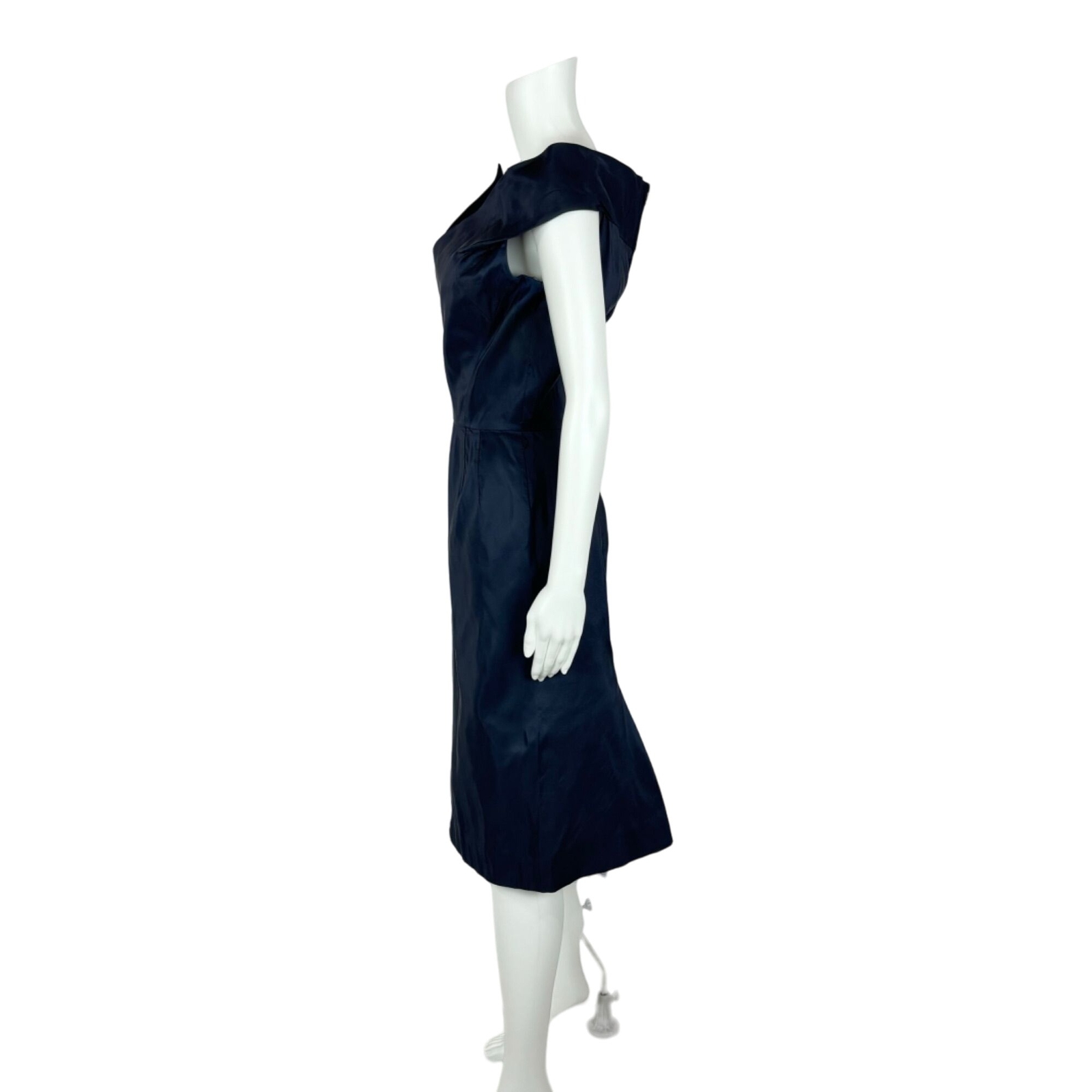 Vintage 50s Cocktail Dress Women’s XXS Winged Bodice Dark Blue Bombshell Pin Up