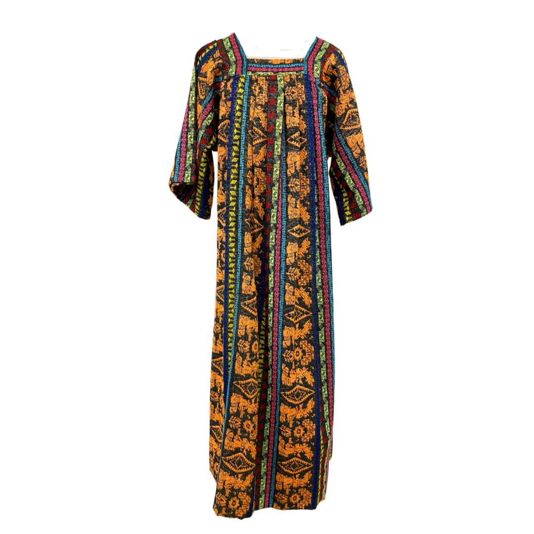 Vtg Vintage 1960s 60s Mexican Woven Metallic Mayan Textile Tunic Maxi Dress