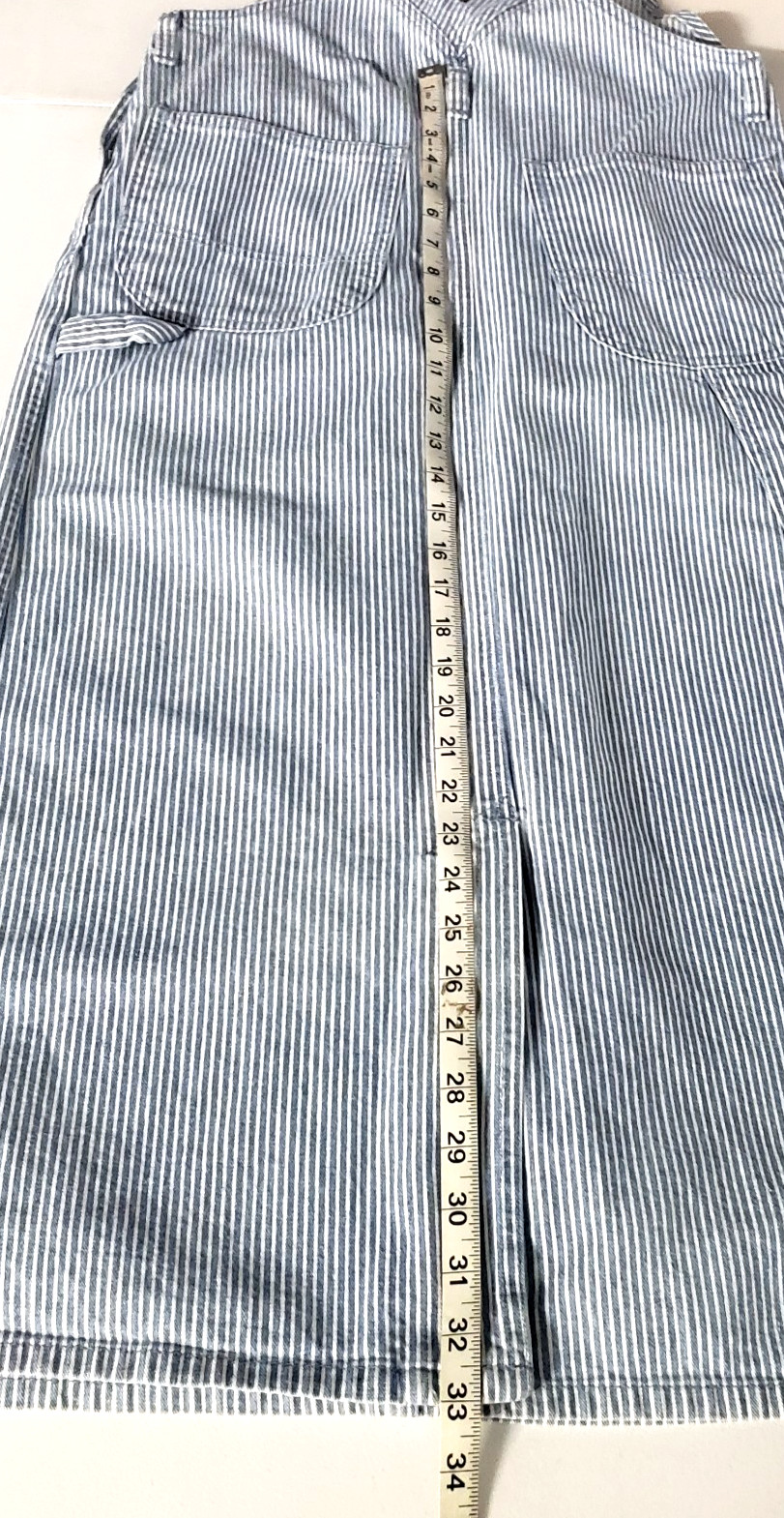 VTG 80s USA Oshkosh Womens 8 Blue Striped Railroad Denim Overalls Jumper Dress