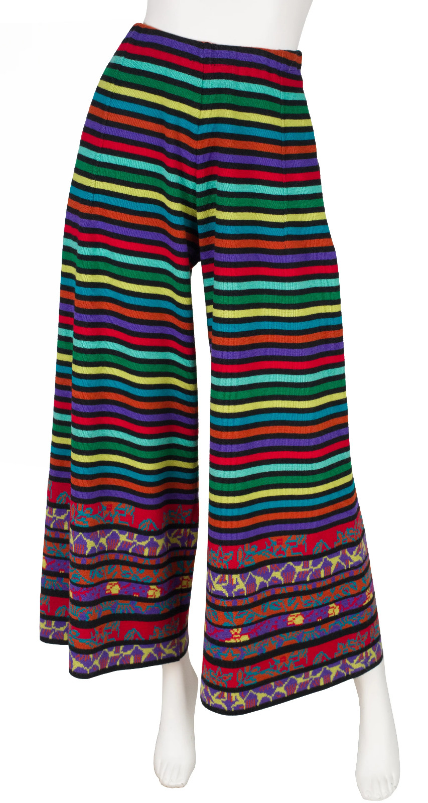 Chacok 1989 Vintage French Multicolor Striped Wool Knit Wide-Leg Pants 1980s S M