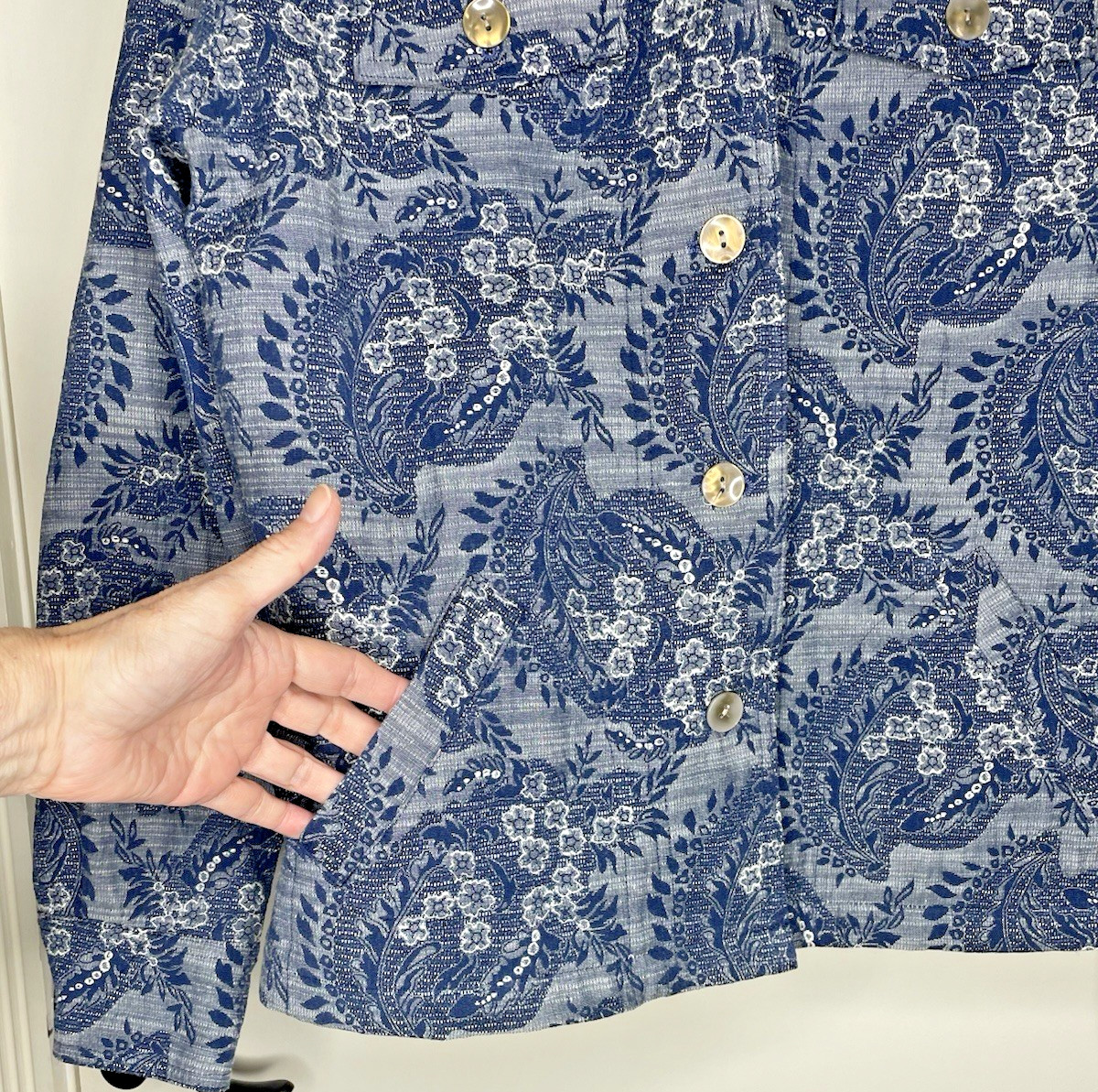 Vintage Rebecca Malone Size Large Blue Paisley Floral Quilted Jacket Blazer