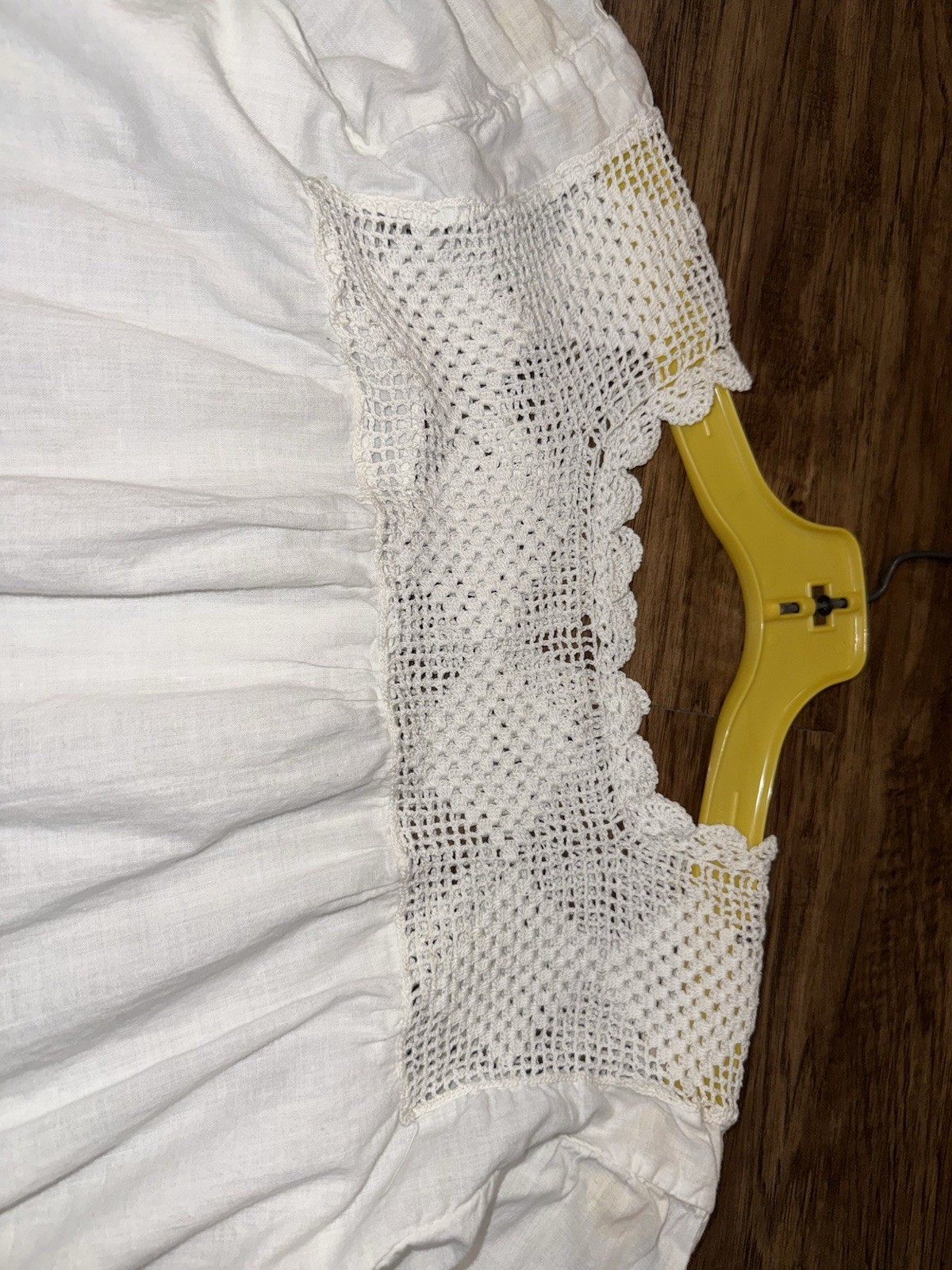 Antique 1900s Edwardian White Cotton Nightgown Hand Crochet Lace Yoke Cuffs