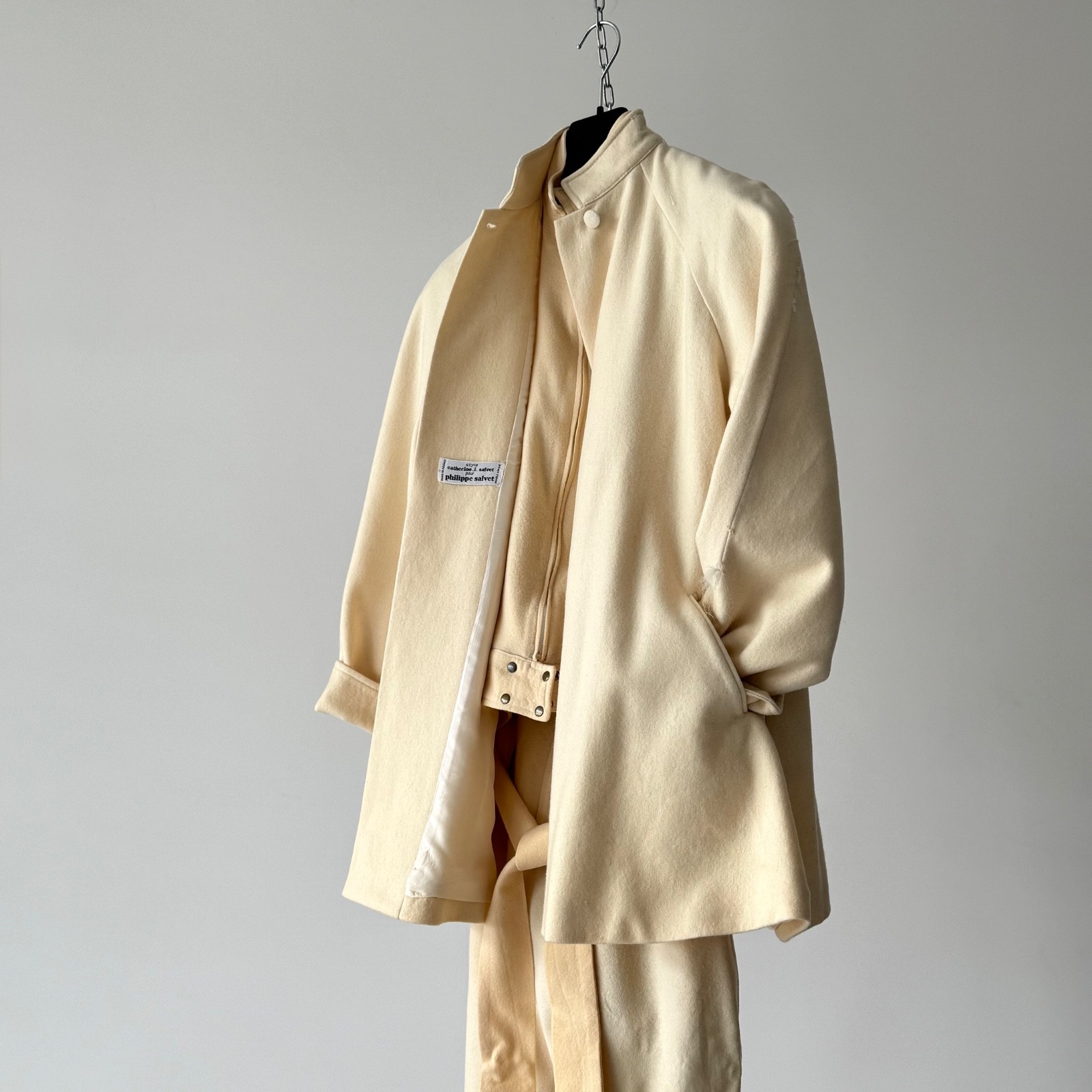Archive Vintage 1970s Philippe Salvet France Women’s Wool White Suit Size S