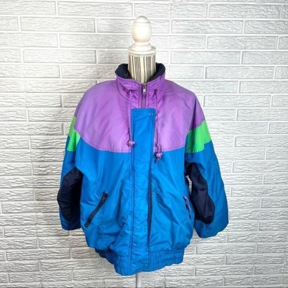 Vintage Mixed Blues Multicolored Jacket Purple Blue Green Black Size Large
