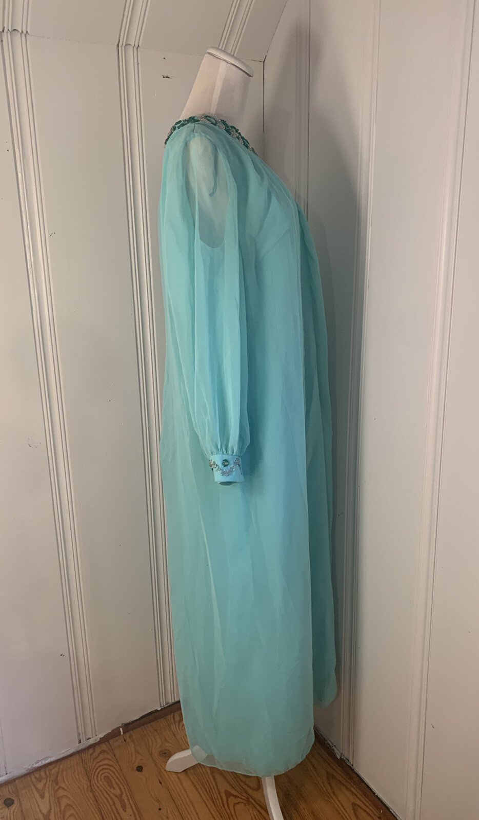 Vintage 1960S Gown It’s An Elgin Dress Teal Beaded Long Boho Chic Retro