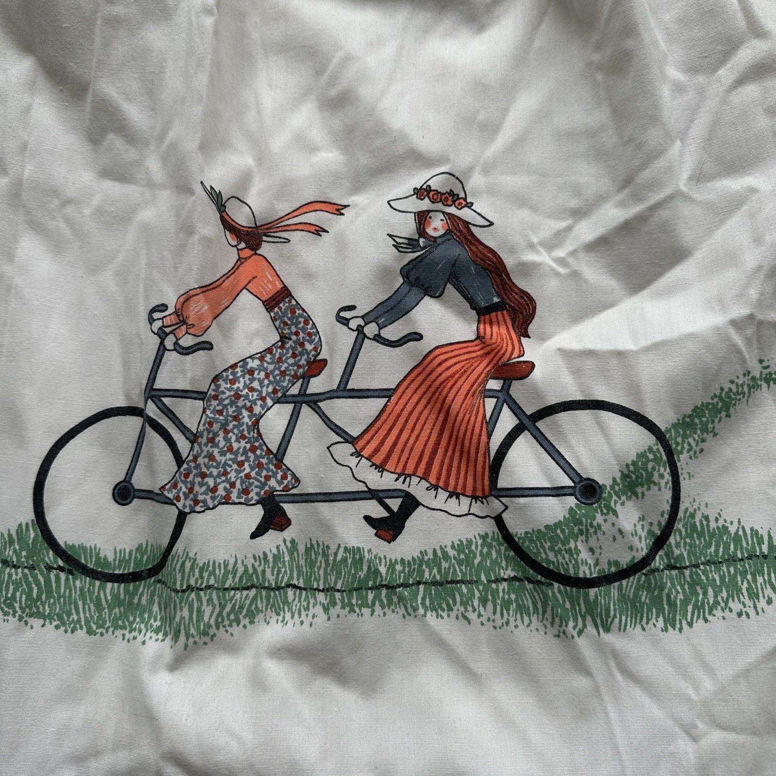 Vintage 70s JC Penny Fashions Prairie Dress Sz 10 Bicycle Graphic Print