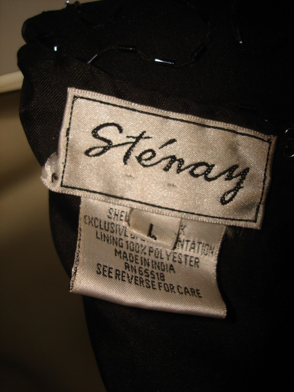 Vintage Unique Nice STENAY EVENING Black Silk Beaded Cocktail Long Sleeve Top L