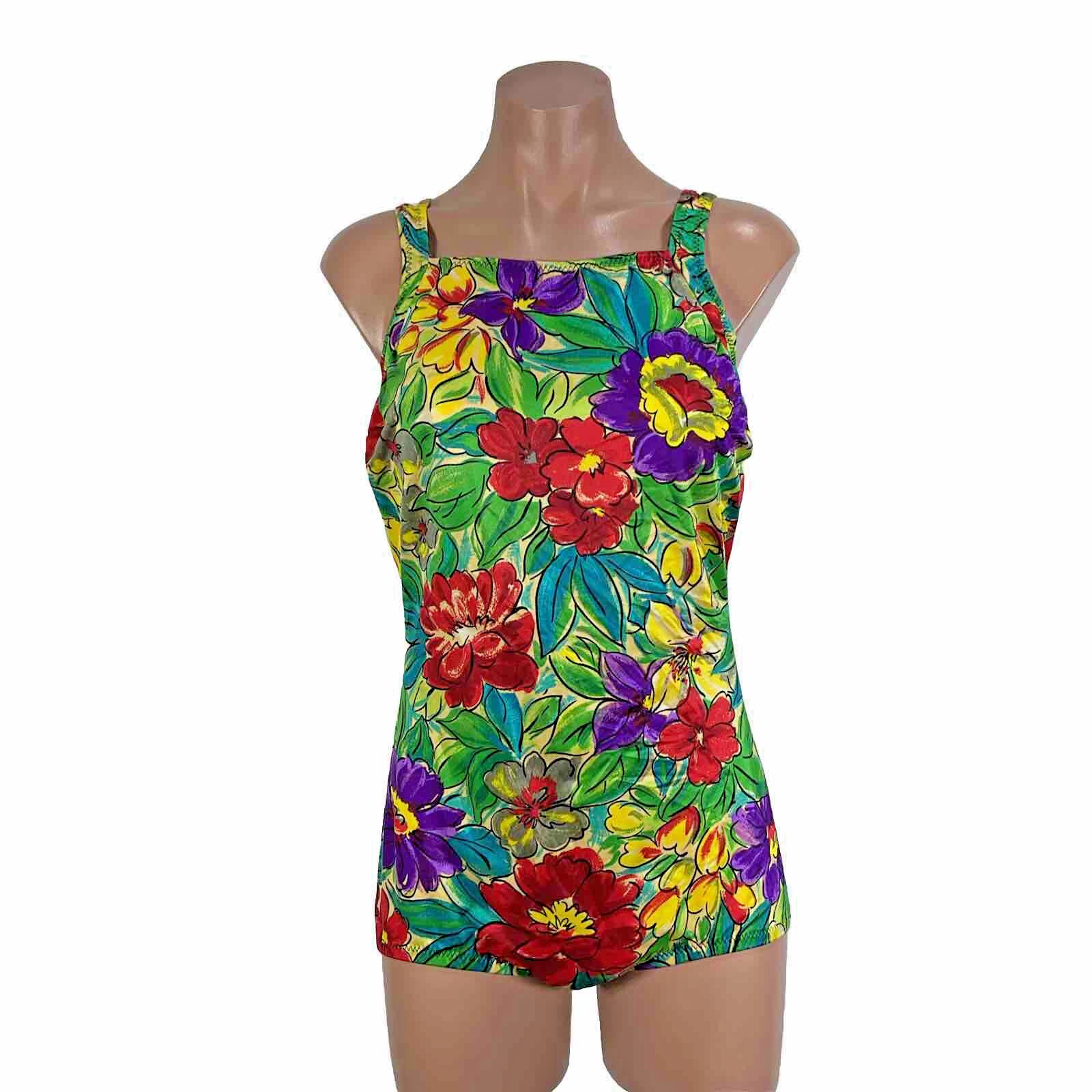 Vintage Jodee Swimsuit 50s 40s Style Floral Metallic Pin Up sz 16