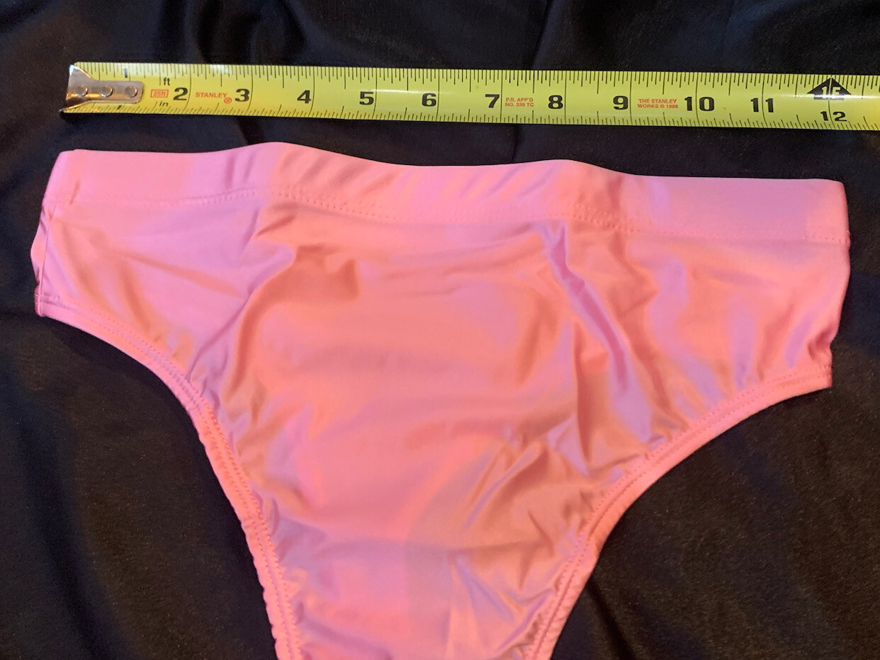 Shiny Wet Look Light Pink Satin Spandex Hi Cut Leg & Waist Thong Panties Sz Med