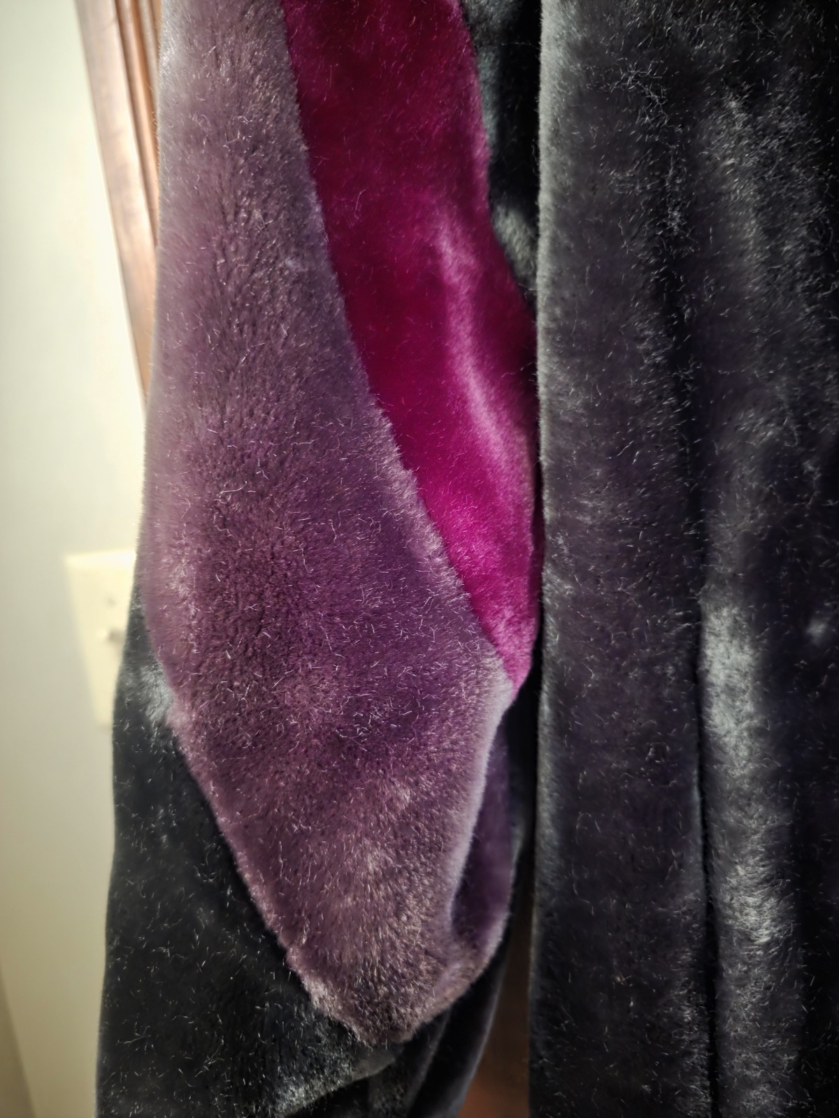 Vintage 80s Outerlayers Coat Faux Fur S 7/8 Dark Gray Mauve Burgundy Mob Wife