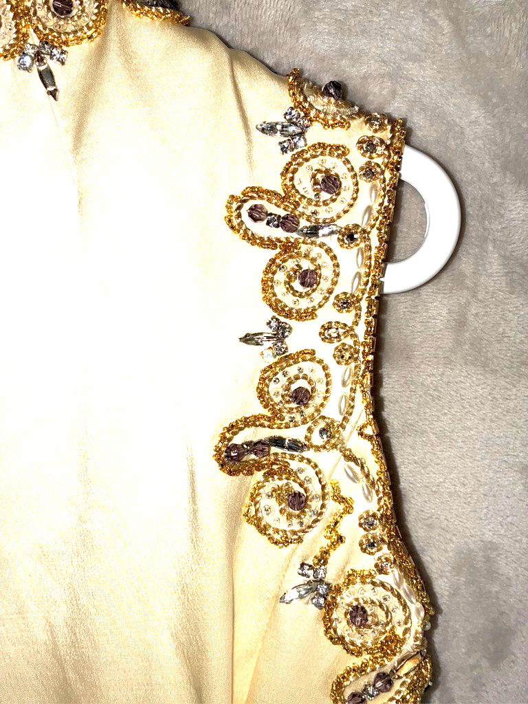 VTG 50’s 60’s Formal Women’s Gown Butter Yellow S Sleeveless Embellished Lined
