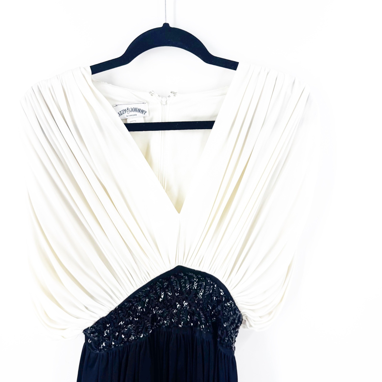 Lizzy & Johnny by Lucero Vintage Sequin Pleated Gown Black White Size 10 Formal
