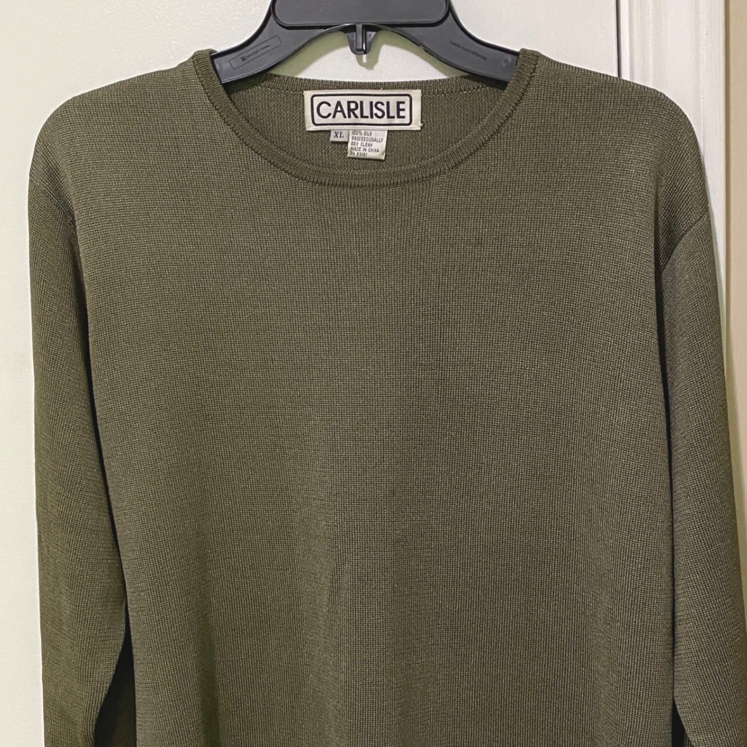 Vtg 80s 90s Womens Silk Knit Pullover Top XL Olive Green Quiet Luxury Old Money