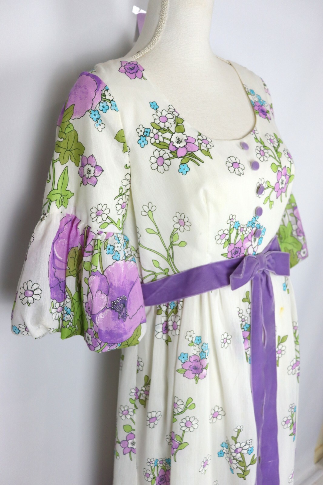Purple Floral 70s Maxi Dress Ladies S Boho Hippy Retro Festival Prarie Vintage