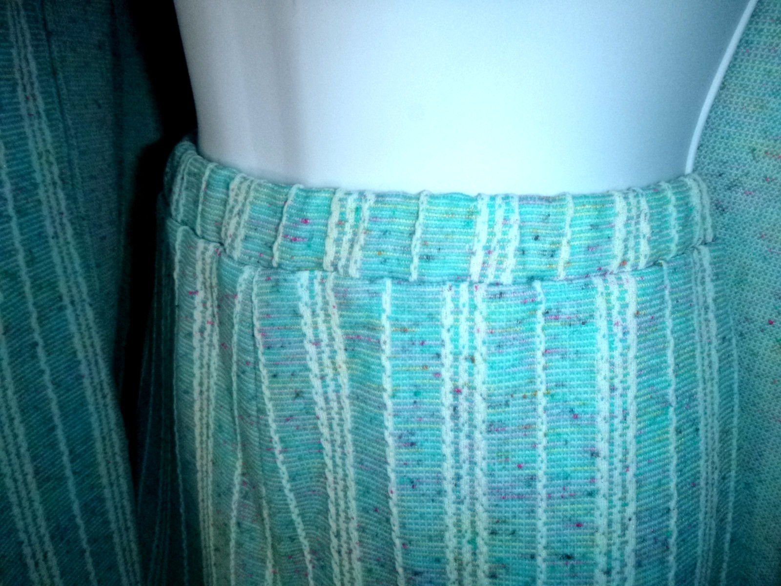 Vtg 70s Graff Textured Stretch Poly Pant Suit Aqua Colored Flecks Sz S