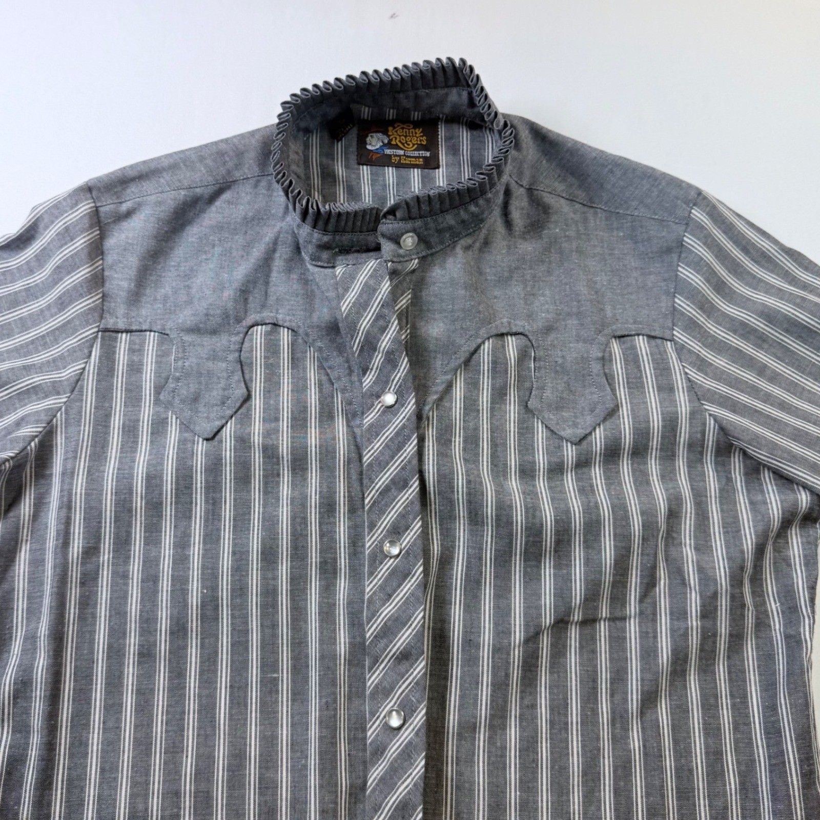 Vintage Kenny Rogers Western Ruffle Blouse USA Stripe Snap Shirt Womens 11/12