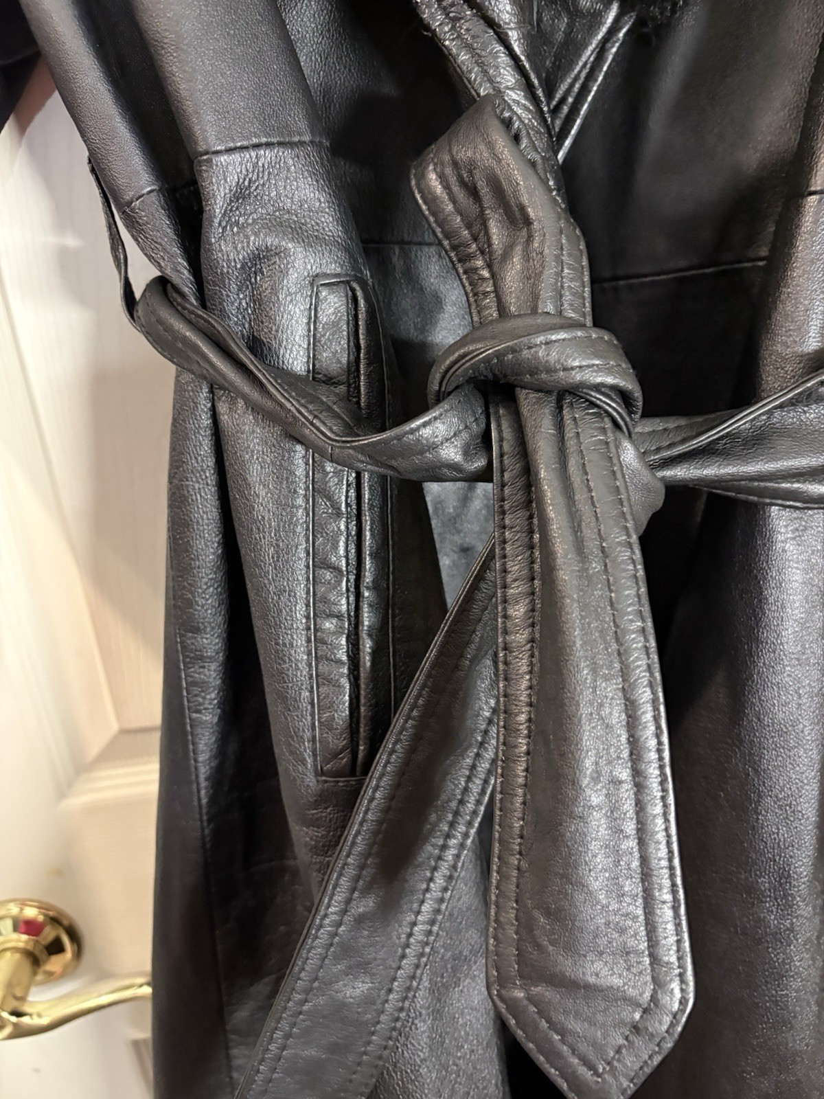 Pelle New York Milano black leather maxi coat with Fur Trim