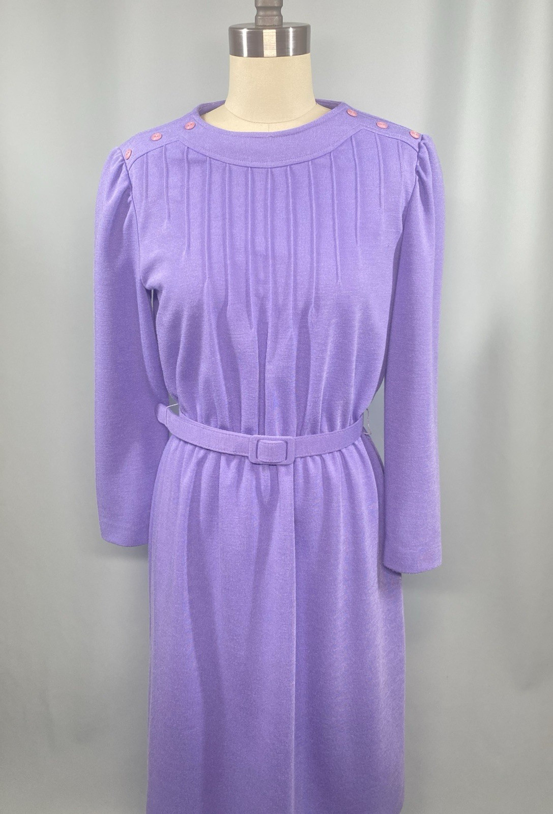 Vintage Dress SIZE PETITE MEDIUM 10 purple long sleeve LESLIE FAY 70s 80s