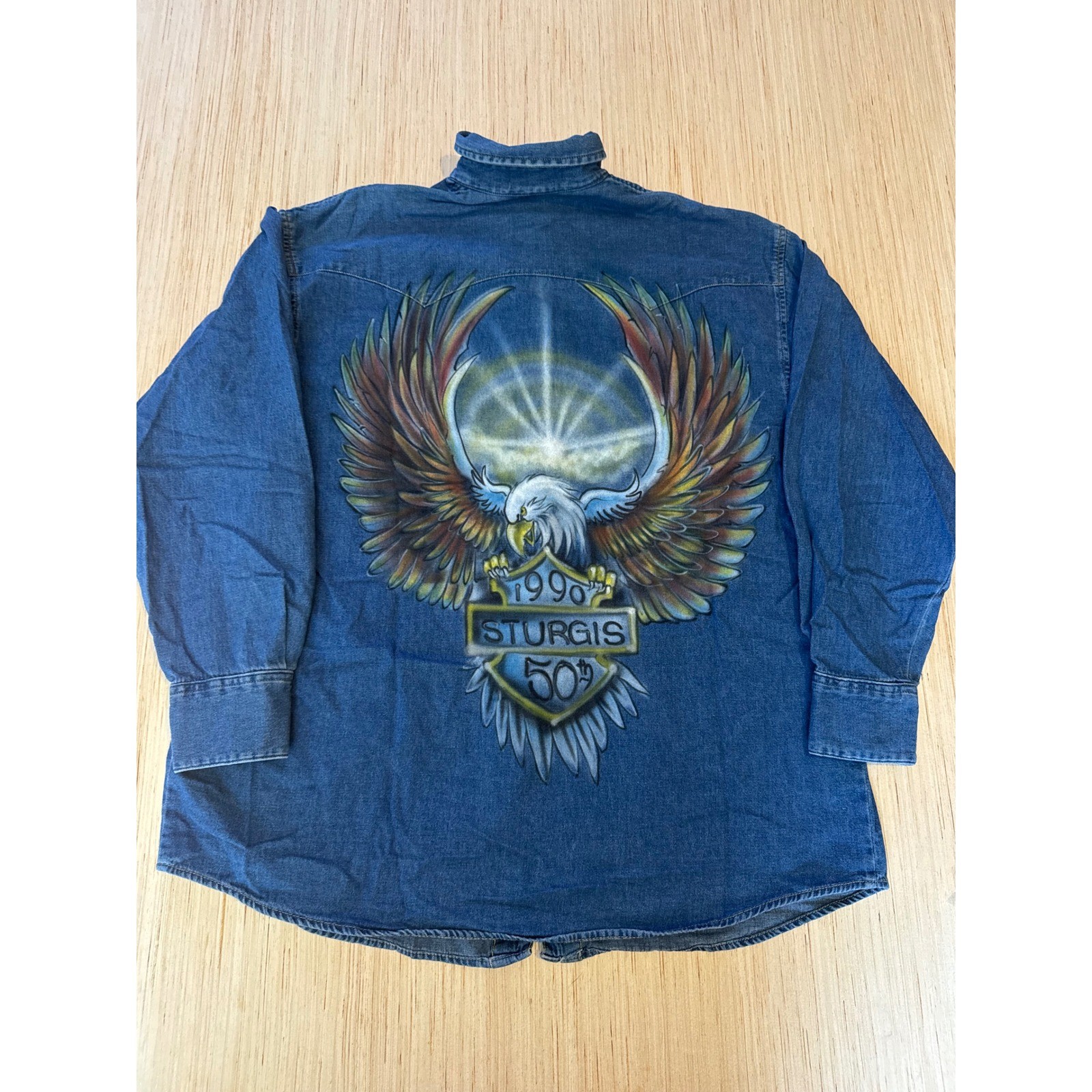 Vintage Guess Georges Marciano Denim Western Shirt 1990 Sturgis 50th Eagle 38