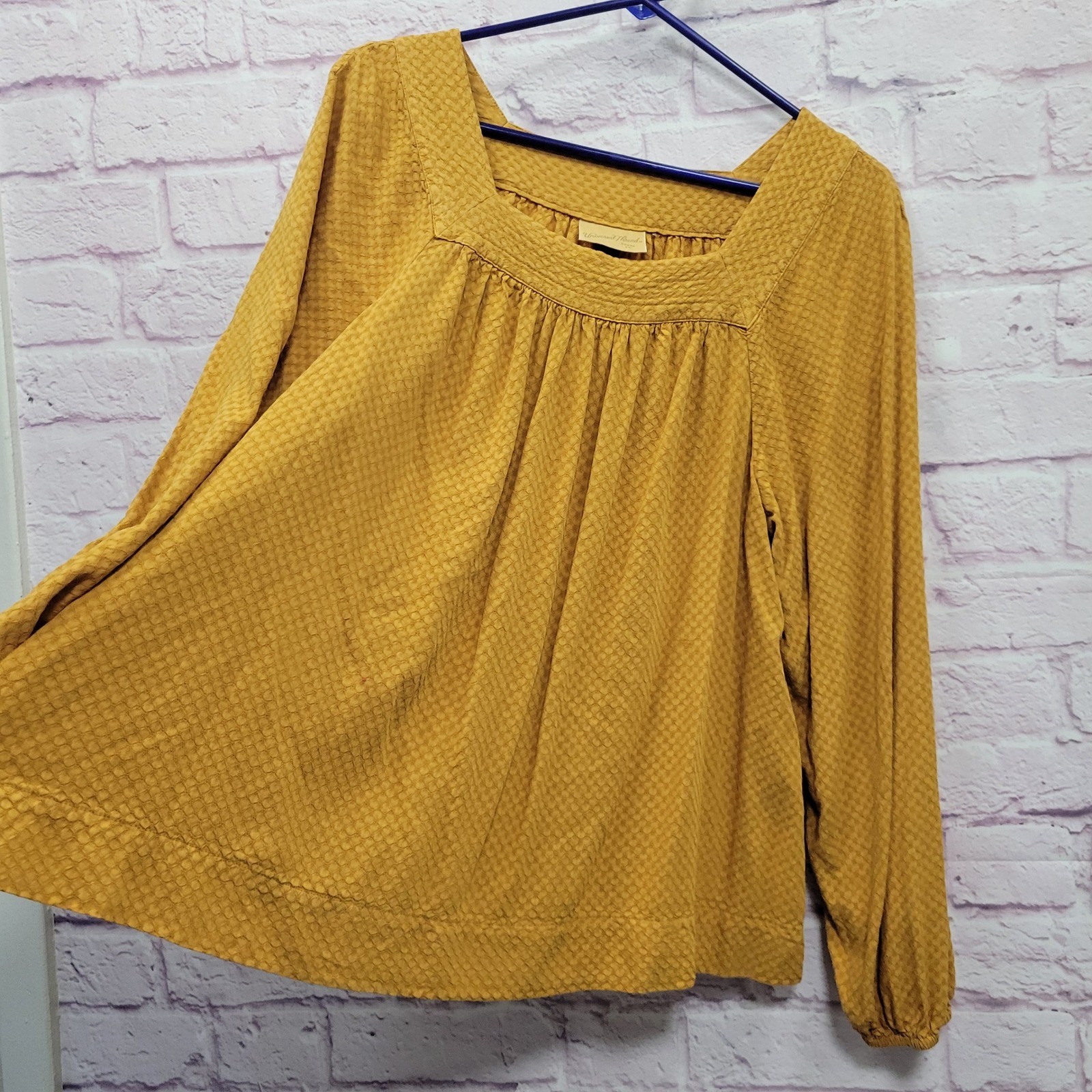 Universal Thread Textured Yellow Square Neck Blouse L Boho Cottagecore Prairie