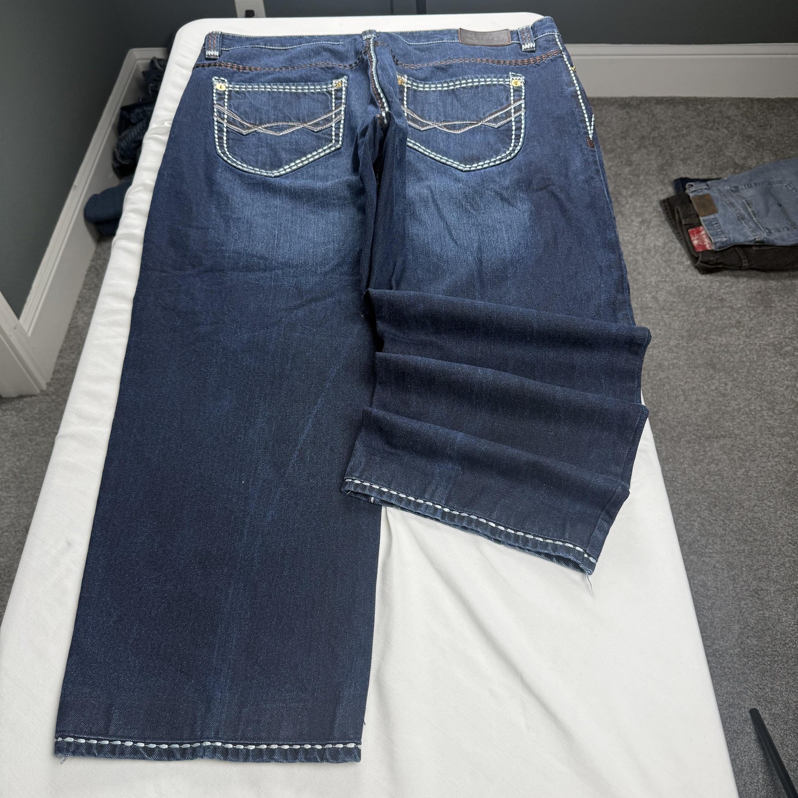 Coogi Jeans Mens 42 Blue Dark Wash Baggy Wide Leg Embroidered Denim Pants