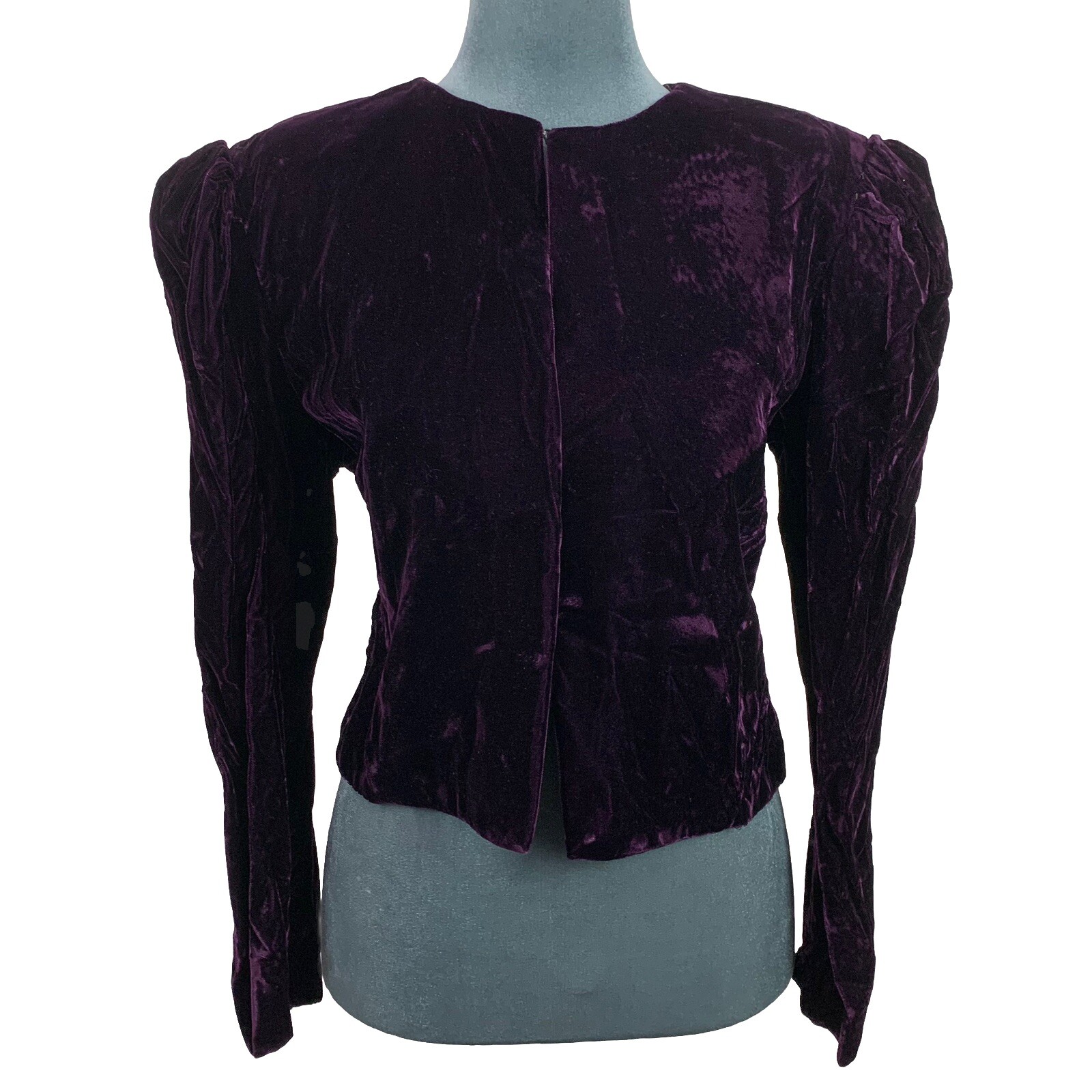 VIntage 80s Pantagis Womens Medium Purple Velvet Evening Puff Sleeve Jacket USA