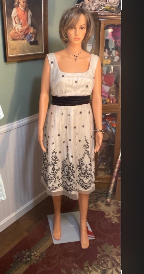 Onyx Nite Vintage Dress Ivory & Black Formal 1980 Size16