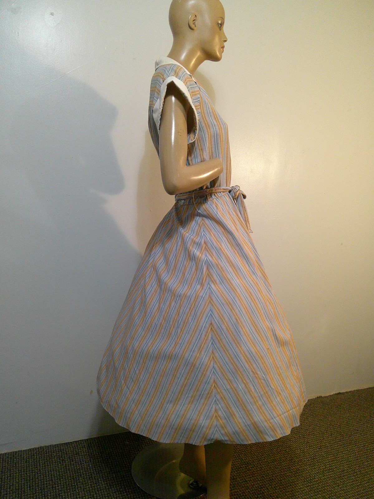 Vtg 70s Does 50s HUK-A-POO Stripe Cottn/Poly Full Sweep Rockabilly Day Dress L