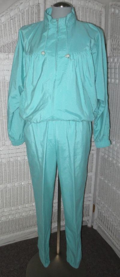 Vtg 80s Tail Turquoise Track Leisure Suit Bat Wing 2 pc Retro Pants Jacket Set M