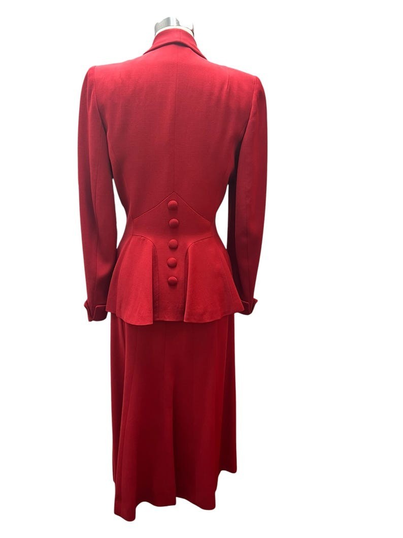 1940’s 1950’s Vintage Red Wool Gabardine Suit Lilli Ann Style Amazing Peplum