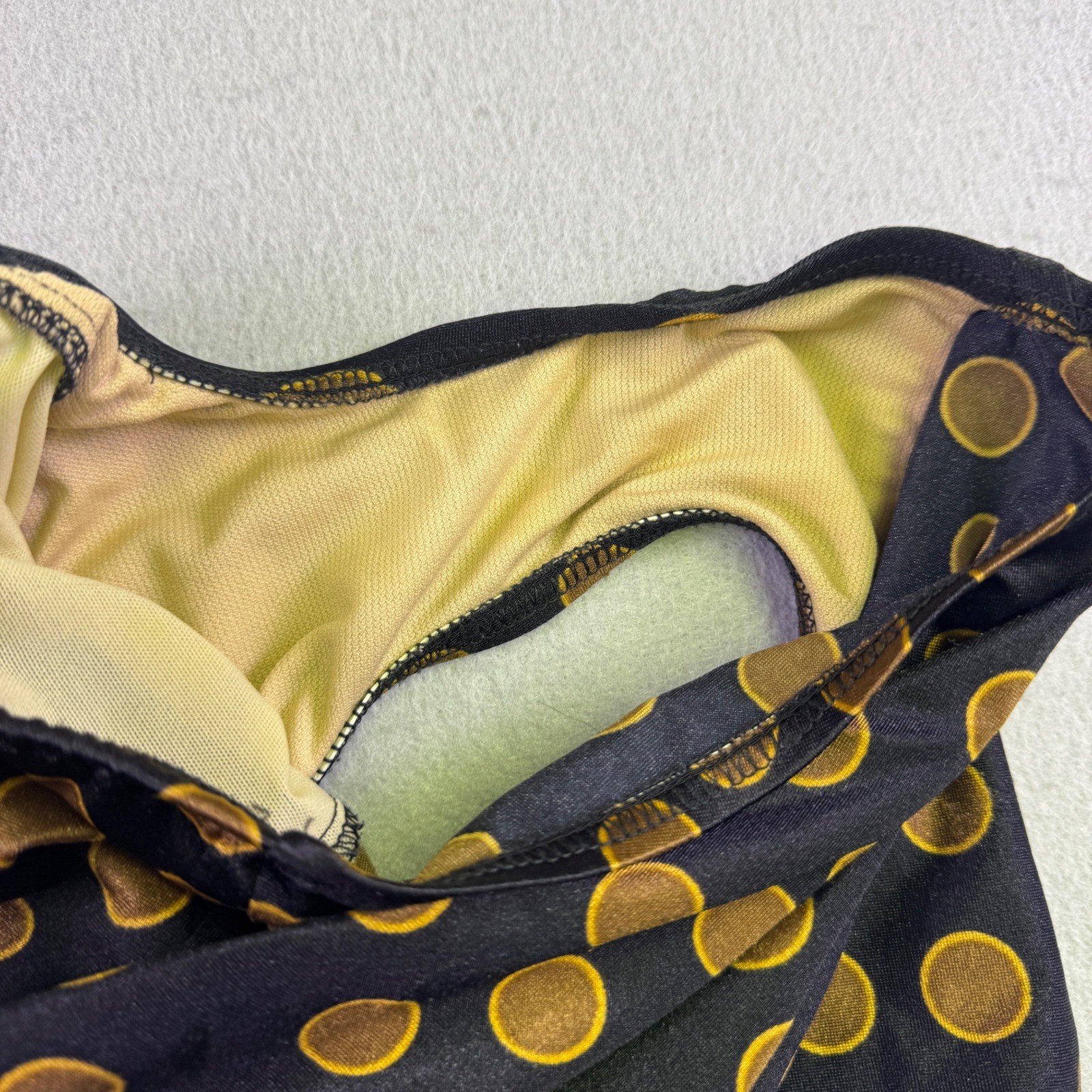 Maxine of Hollywood Vintage Swimsuit Black Gold Polka Dot Ruched One Piece USA