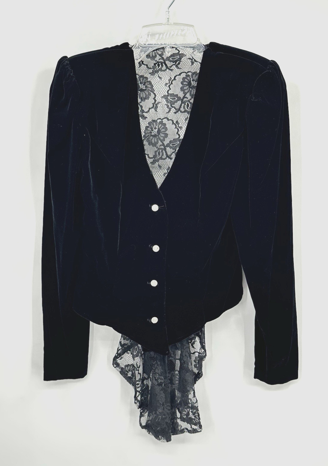 vintage 80s BLACK VELVET LACE TOP BLOUSE XS witchy victorian gothic romance