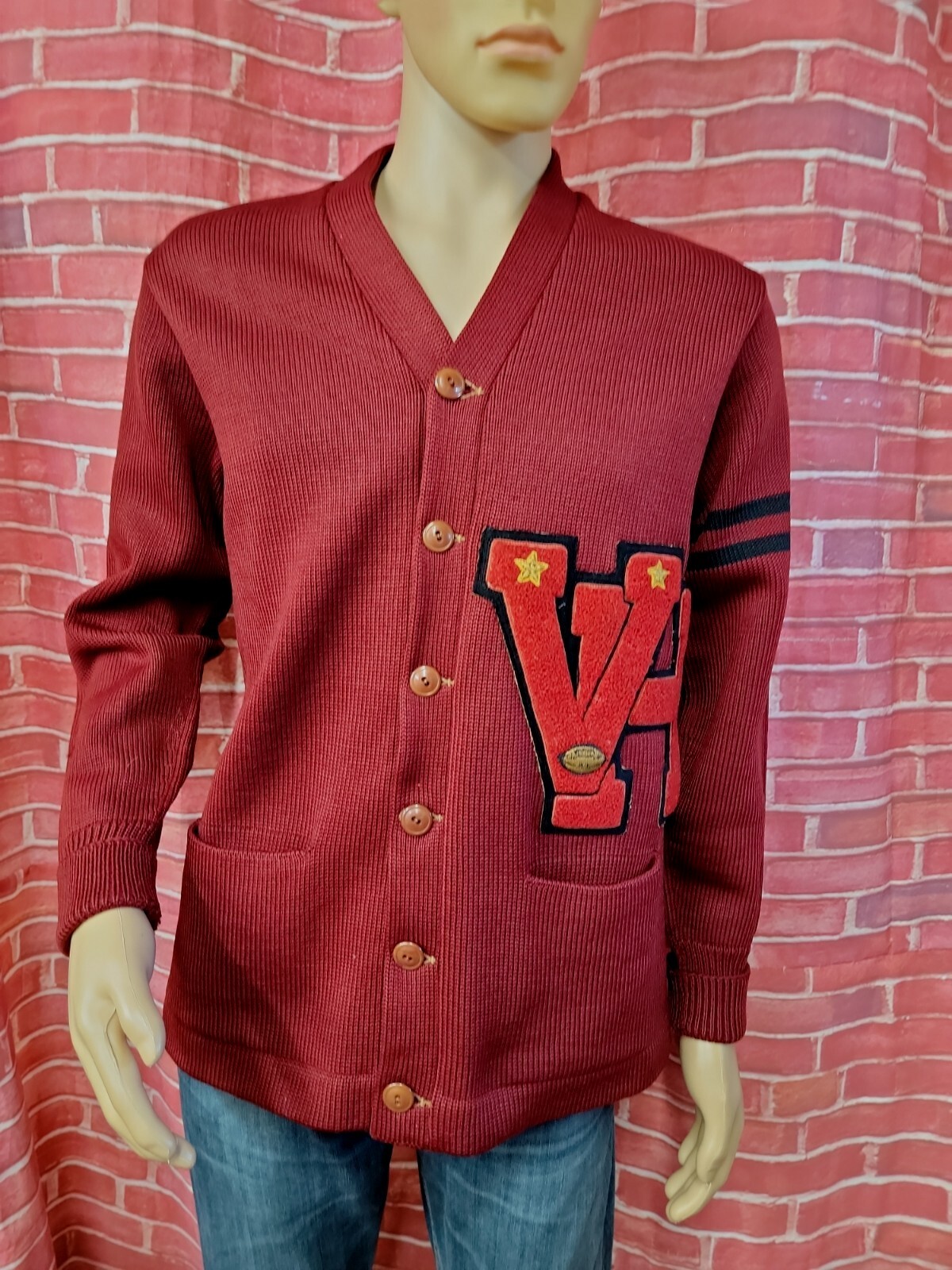 Grewe all coast Milan Vintage Collegiate RED Letterman Sweater FITS M „VH” #E