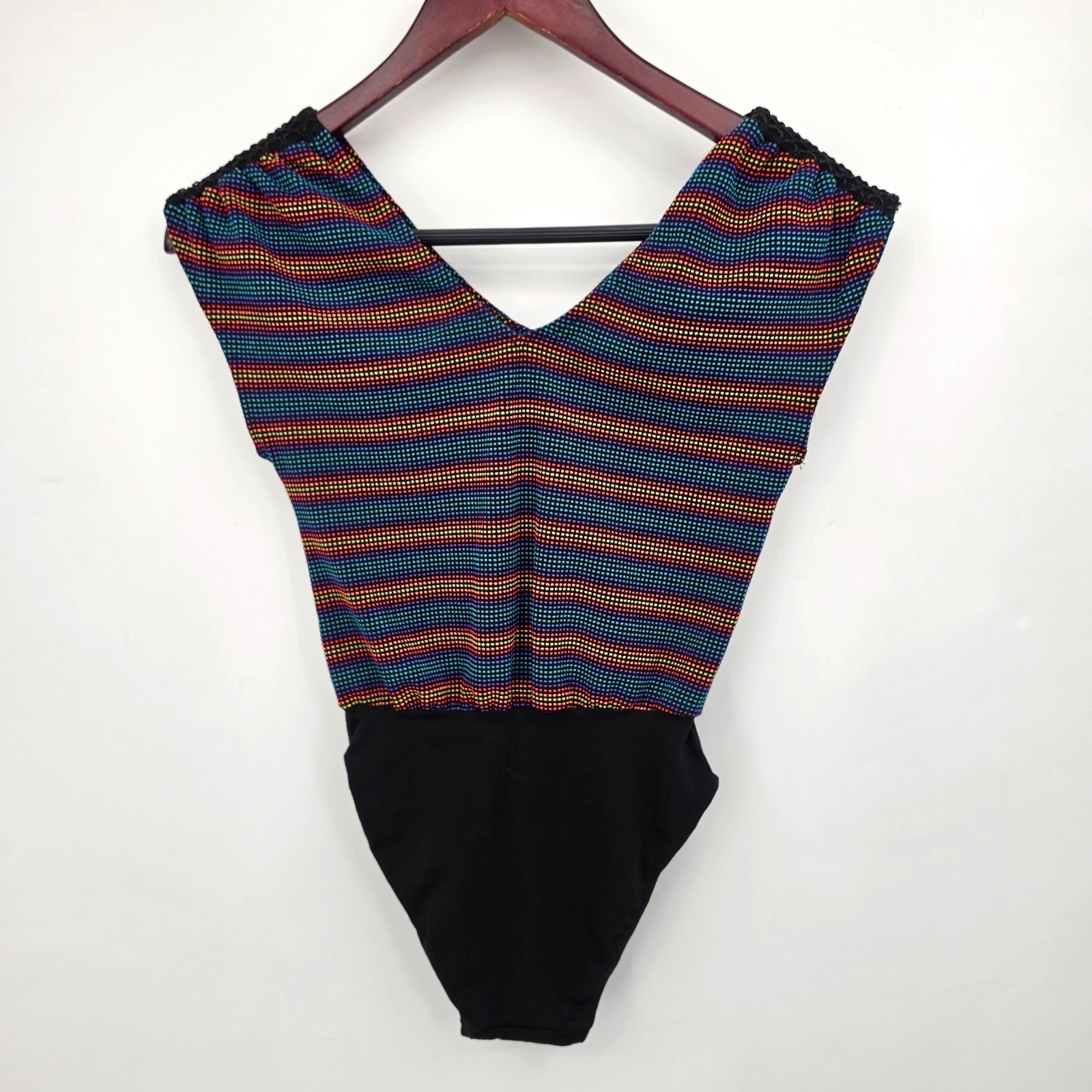 Vintage RAIN BEAU Aerobic One-Piece Leotard Size Small Black Rainbow Jazzercise