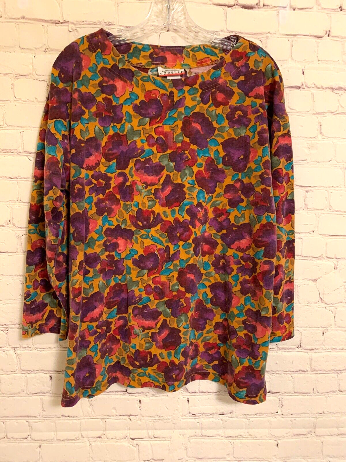Vintage FORELLI Moda Internazionale 3/4 Sleeves Knit Top Jewel Tones 14/16