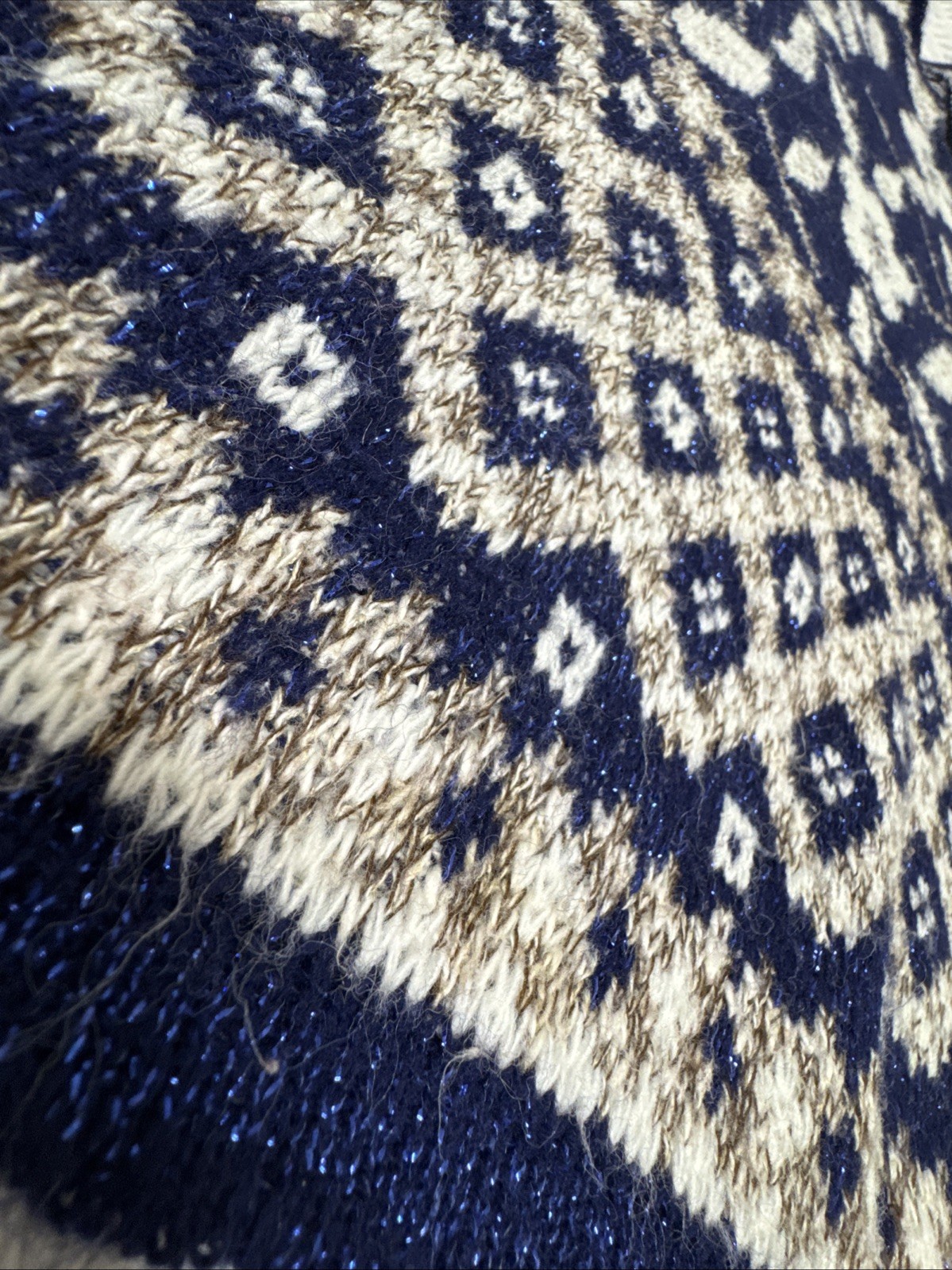 VTG 80s 90s Boho METALLIC Blue Ugly Christmas Party Sweater Lurex Holiday Time L