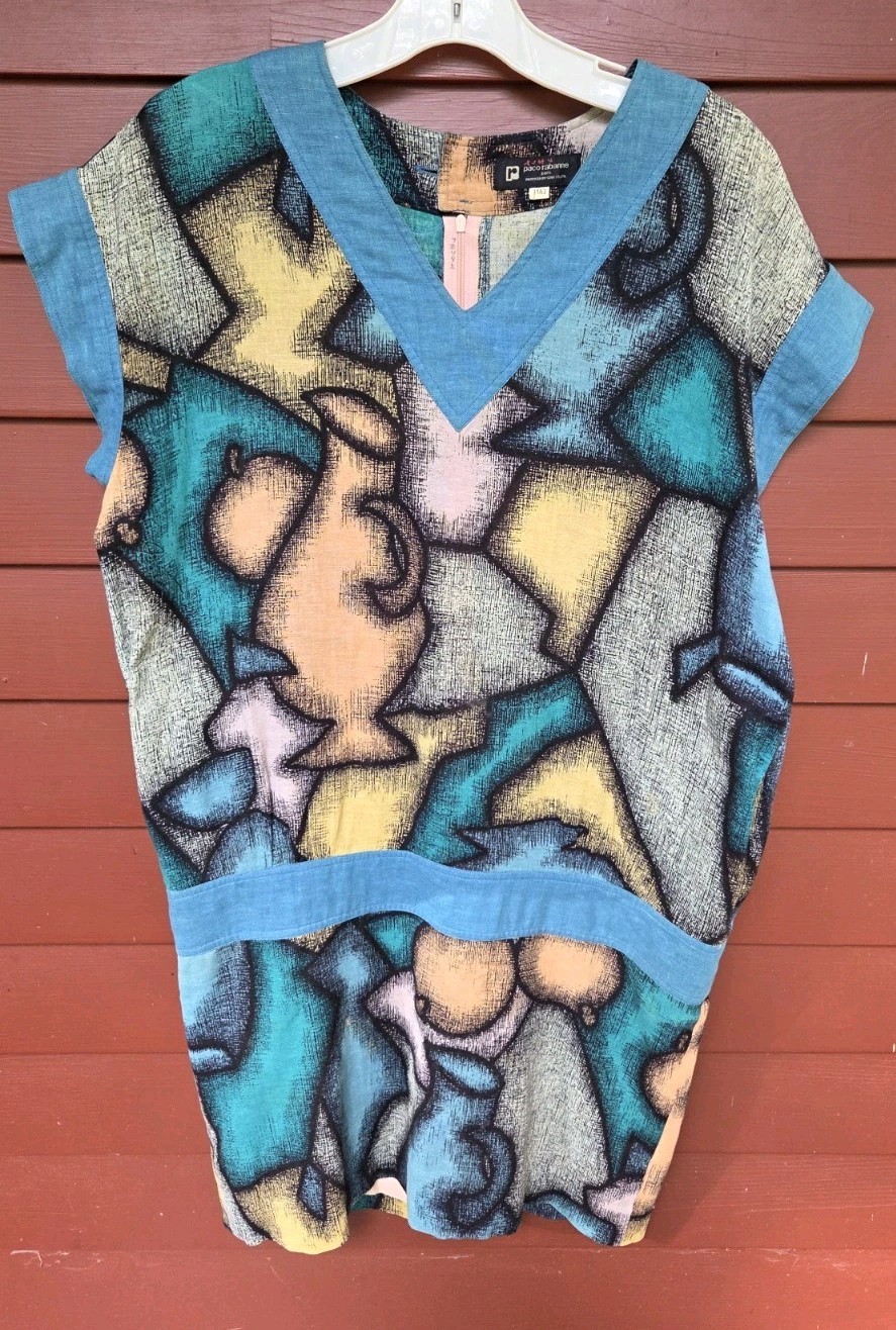 Rare 1980s VTG Paco Rabanne V Neck Dress By Sogo Ltd Japan, Size 6/8 US EVC