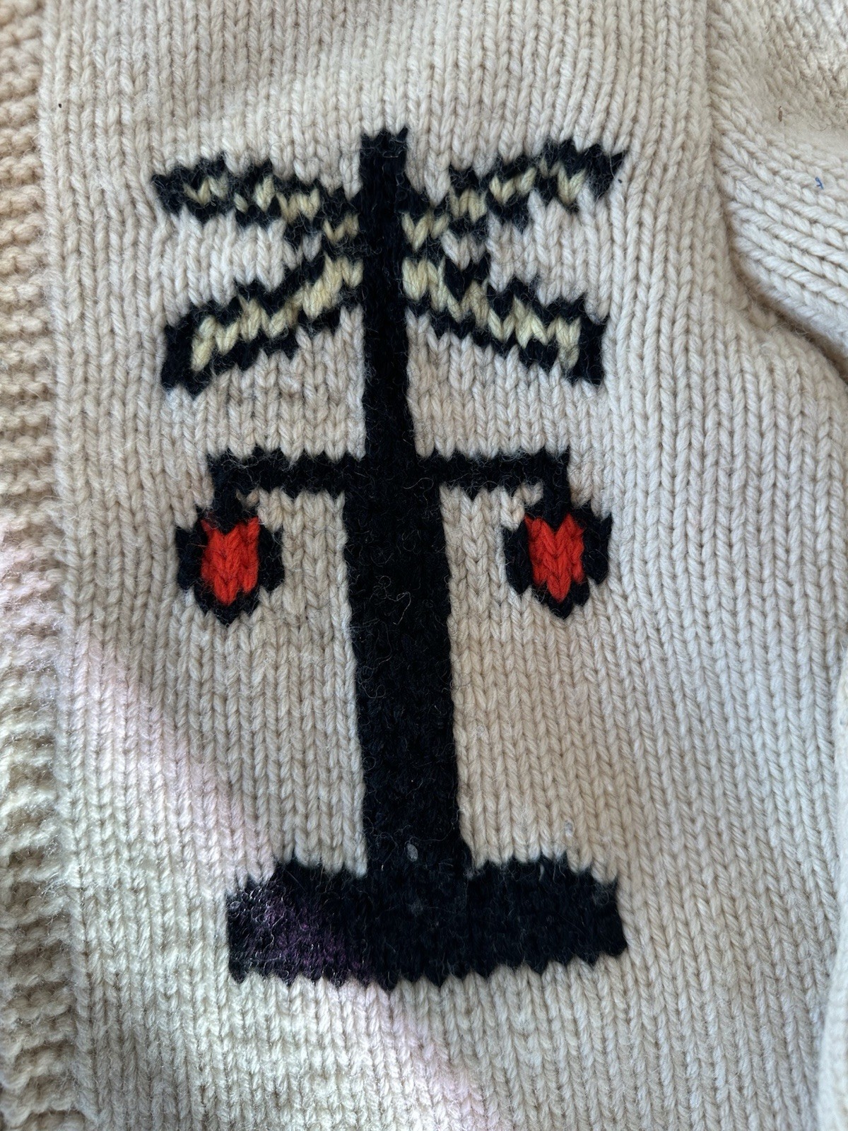 Mary Maxim Style Vintage Hand Knit 50s Zip Cardigan Sweater Railroad Motif small