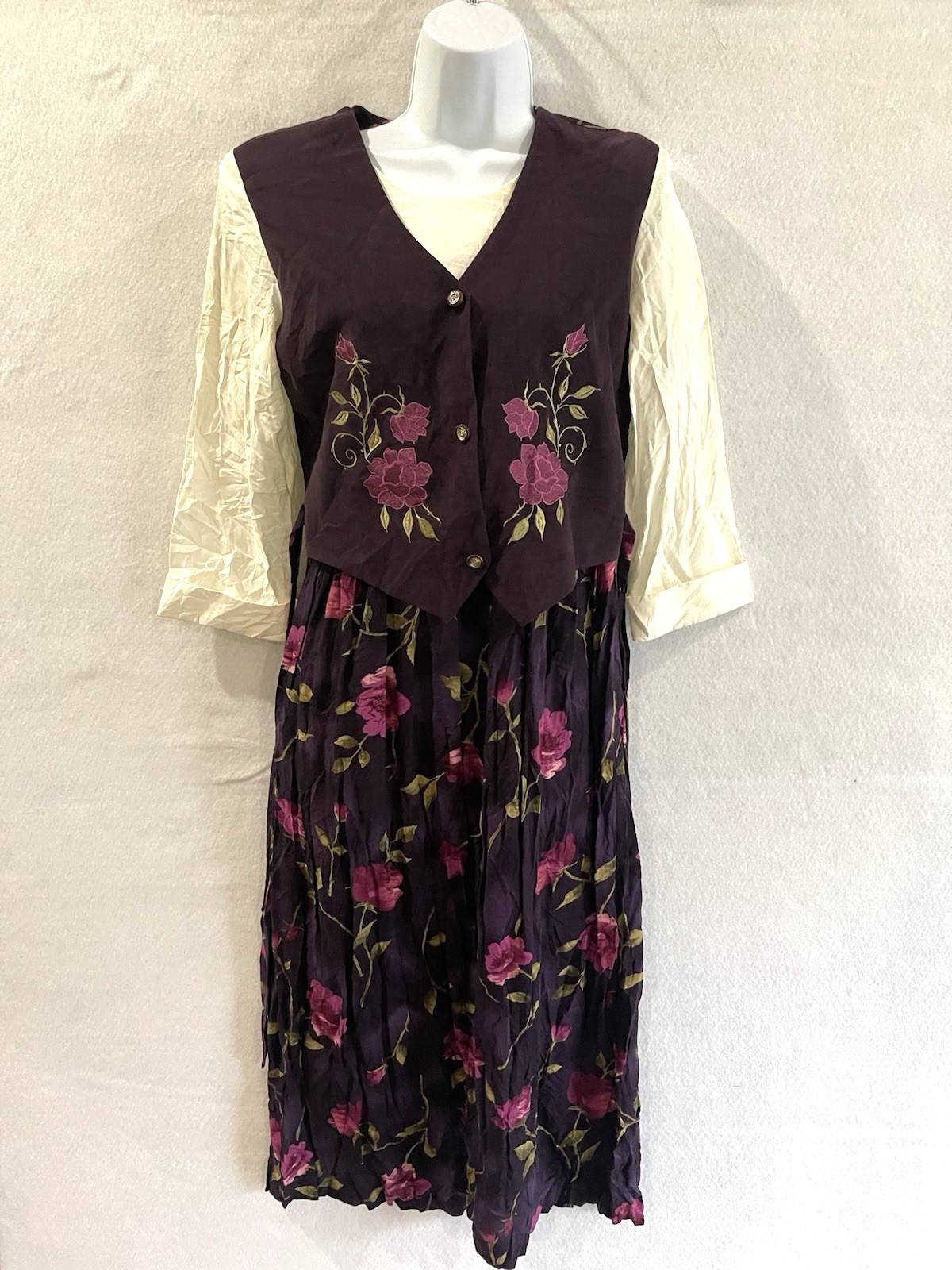 Vintage 90’s floral cottagecore grannycore teachercore 3 piece dress 6P Purple