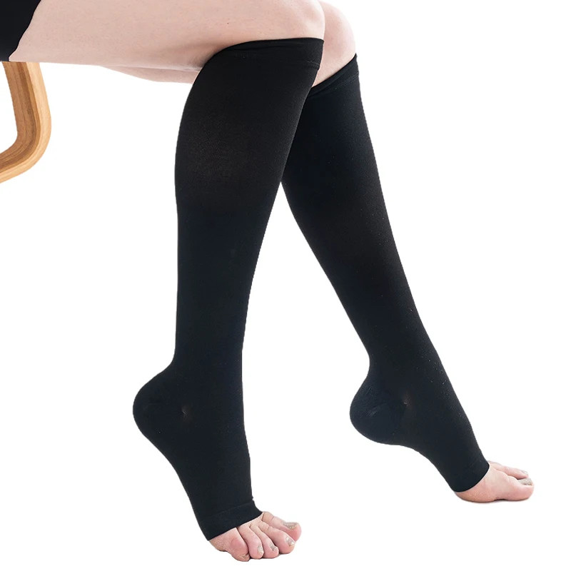 Plus Size 34-46mmHg Medical Compression Stockings Unisex Grade Open Toe Socks
