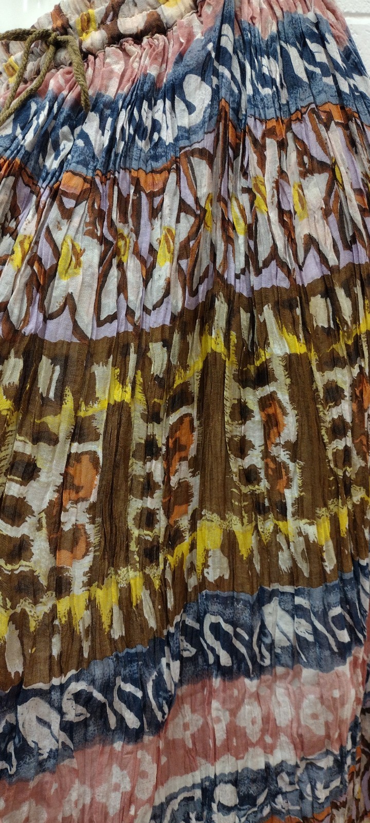 Brown Gauzy Cotton Broomstick Skirt Vintage Zashi Indian DEADSTOCK M/L