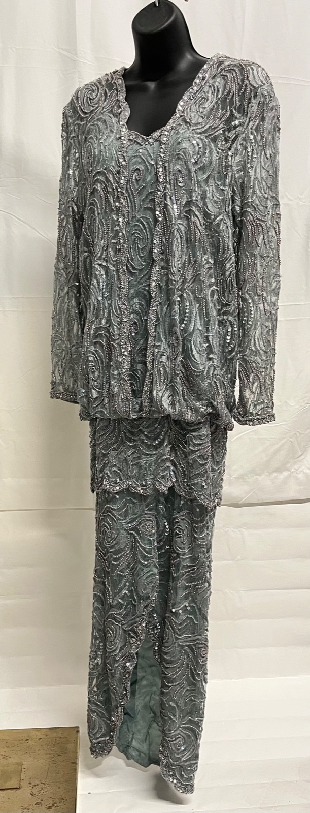 VTG Designer lace pearl beaded drop waist dress by Judith Ann Creations Size L